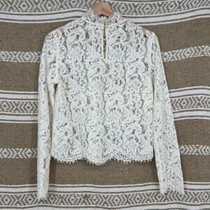 Aritzia Wilfred Delida Lace Top Womens Small High Collar Cream White Long Sleeve